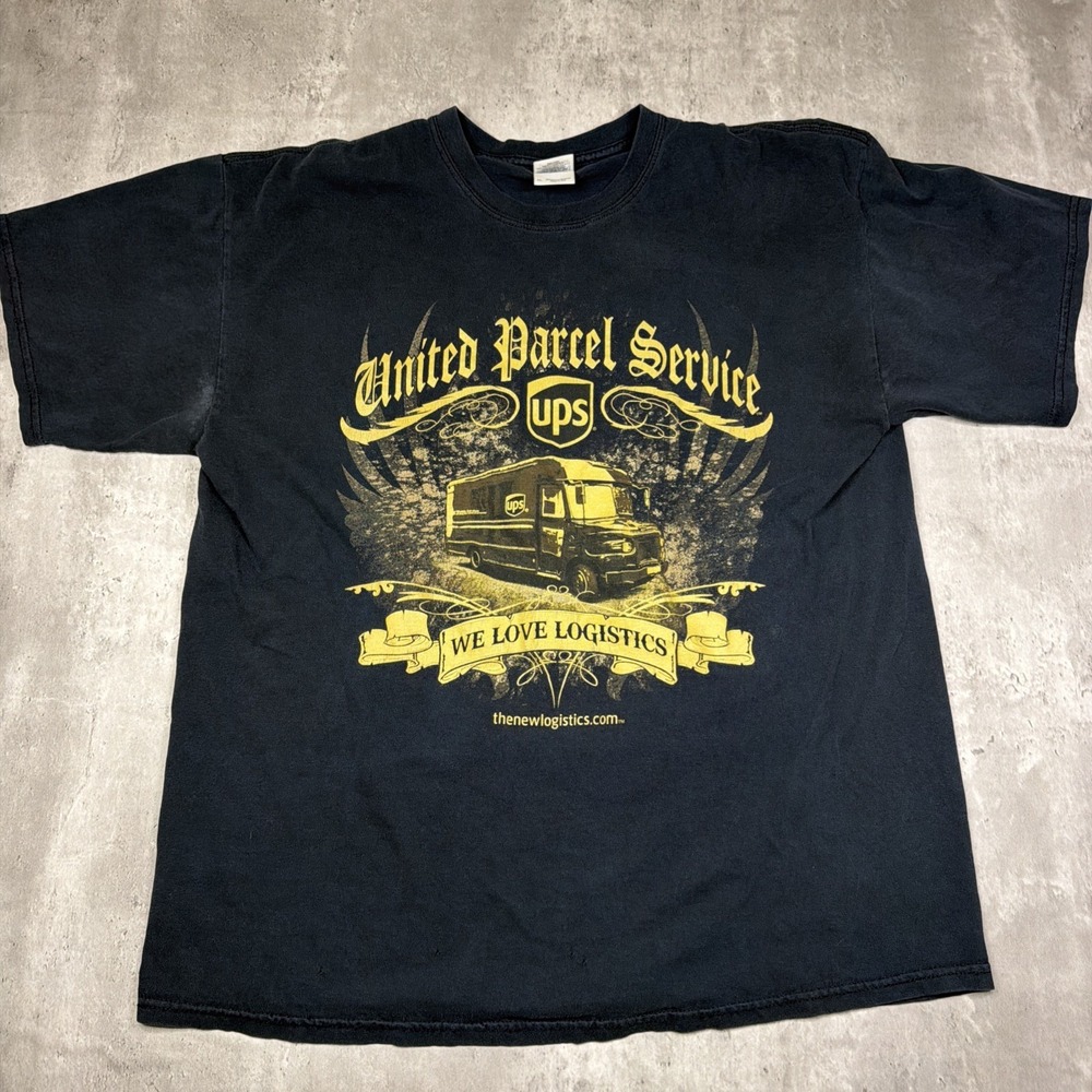 Vintage UPS We Love Logistics Truck Y2K Shirt Cyber Gothic Grunge Black XL USA